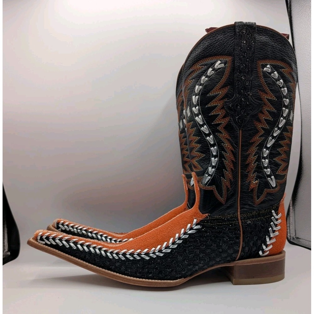 El General Orange Caiman Crocodile Exotic Leather Cowboy Boots Men's 9 Mex 28